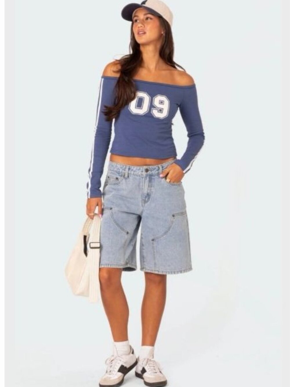 Edikted Jacqui Low Rise Denim Bermuda Shorts Light Wash Cotton Size XS
